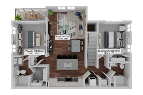 Floor plan for 2 beds, 2 baths, 1225 sqft